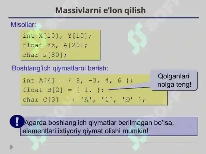 Massivlardan foydalanish holida dasturlash 8