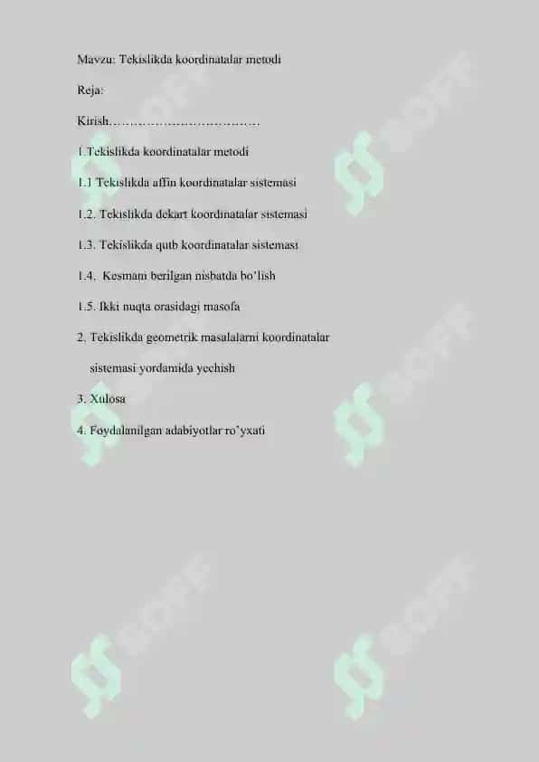 Tekislikda koordinatalar metodi kurs ishi 2