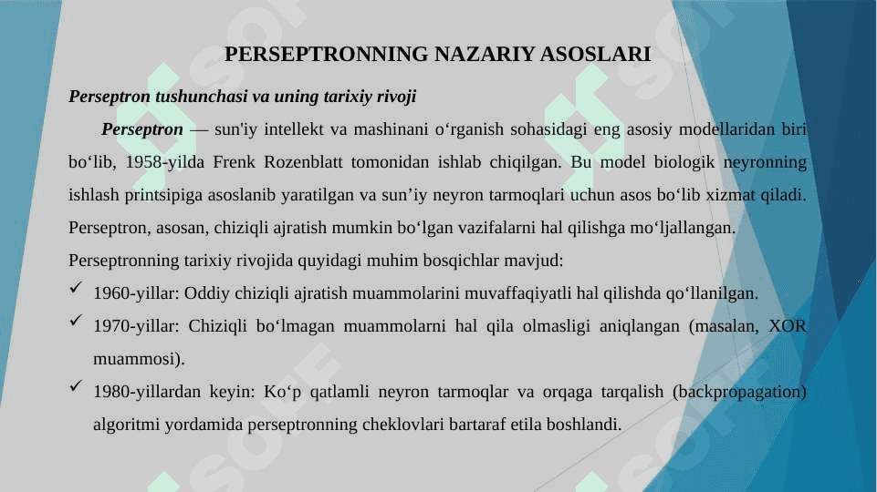 Eng sodda perseptronlar yordamida bashoratlash algoritmini ishlab 3