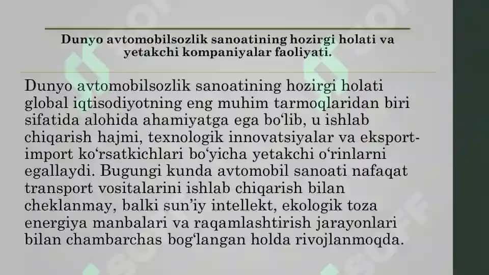 Dunyo avtomobilsozlik sanoatida yetakchi kompaniyalar. 3