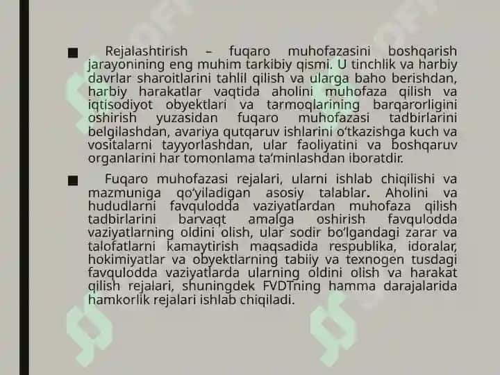 Aholi va hududlarni tabiiy va texnogen xususiyatli favqulodda vaziyatlardan muhofaza qilish rejasi 2