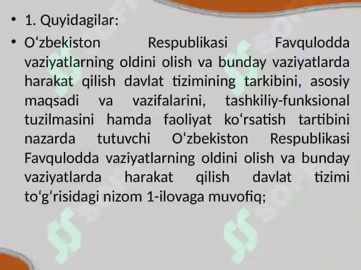 O'zbekiston Respublikasi Vazirlar Mahkamasi 2023-yil 29-apreldagi "O'zbekiston Respublikasi favqulodda vaziyatlarning oldini olish va bunday vaziyatlarda harakat qilish davlat tizimini faoliyatini samarali ta'sir etish chora-tadbirlari to'g'risida"gi 171-son qarori 4