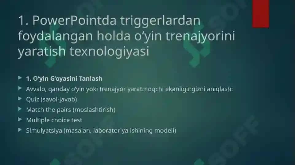 MS Power Point dasturida triggerlar yordamida o‘yin trenajyorlarini yaratish 2
