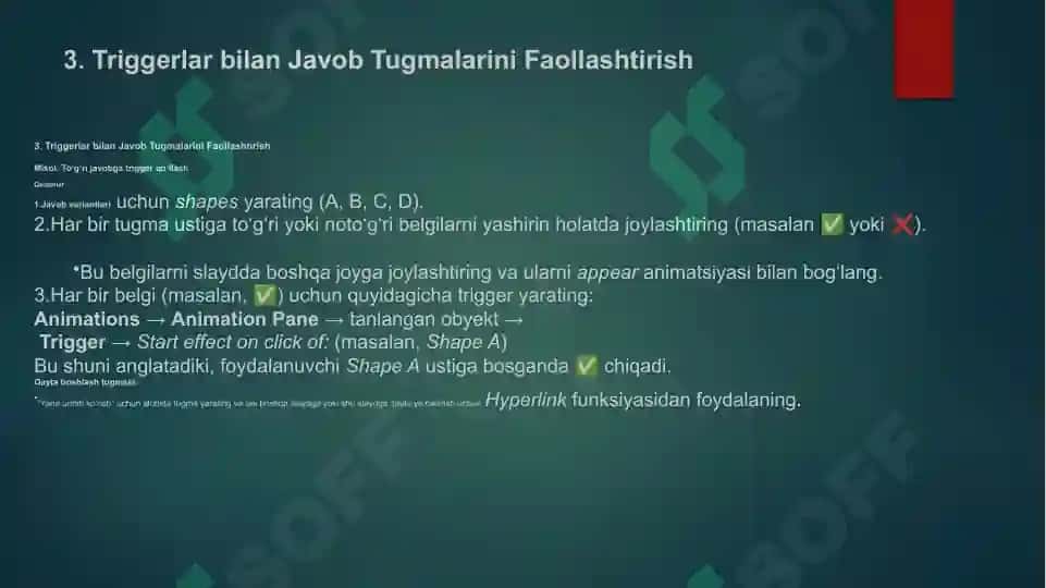 MS Power Point dasturida triggerlar yordamida o‘yin trenajyorlarini yaratish 4