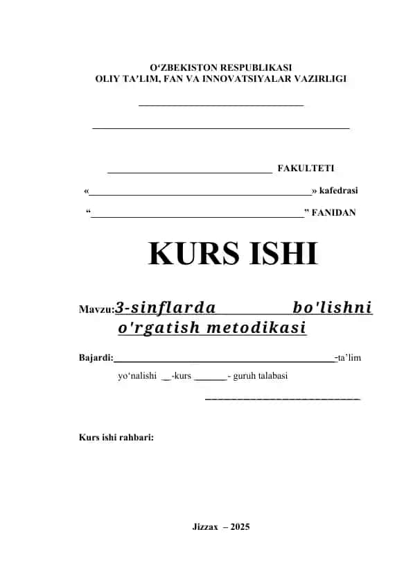 3-sinflarda bo'lishni o'rgatish metodikasi