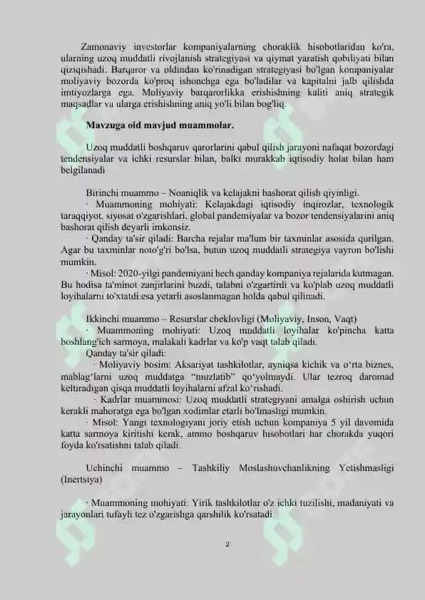 Uzoq muddatli boshqaruv qarorlarini qabul qilish 2