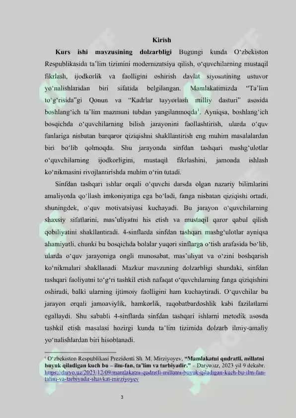 4-sinflarda sinfdan tashqari ishlarni tashkil etish metodikasi kurs ishi    |  4-синфларда синфдан ташқари ишларни ташкил этиш методикаси   |  To‘rtinchi sinflarda sinfdan tashqari ishlarni tashkil etish metodikasi  kurs  ishi   |   Тўртинчи синфларда синфдан ташқари ишларни ташкил этиш методикаси 3