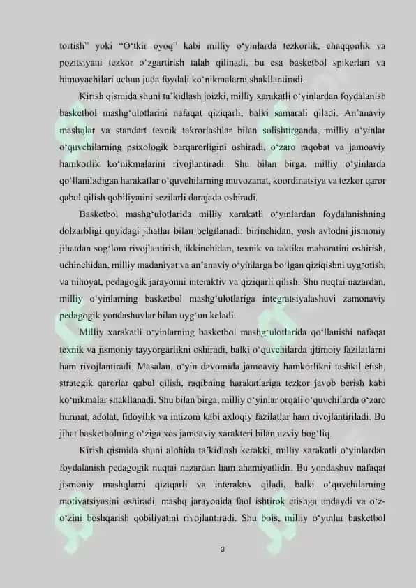 Basketbol mashg‘ulotlarida milliy xarakatli o‘yinlardan foydalanish 3