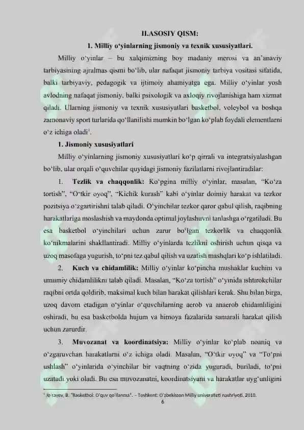 Basketbol mashg‘ulotlarida milliy xarakatli o‘yinlardan foydalanish 6
