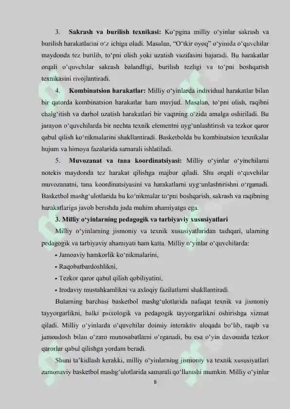 Basketbol mashg‘ulotlarida milliy xarakatli o‘yinlardan foydalanish 8