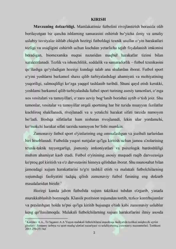 Malakali fubolchilarning jamoadagi xujum harakatlarining tadqiq qilish 2