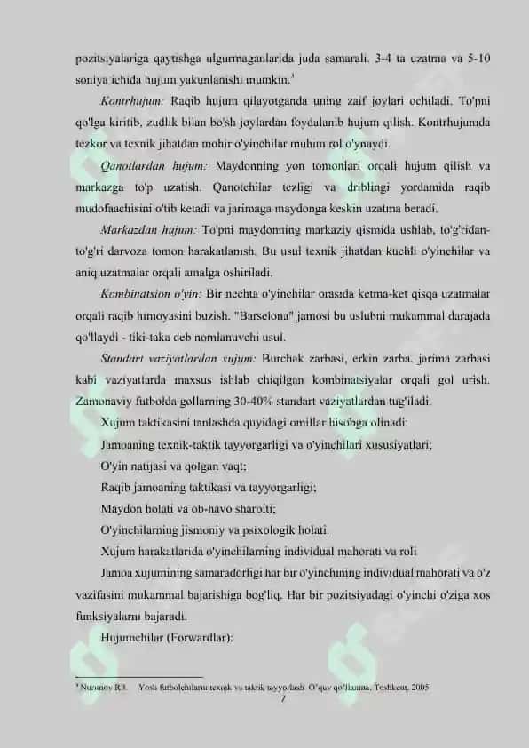 Malakali fubolchilarning jamoadagi xujum harakatlarining tadqiq qilish 7