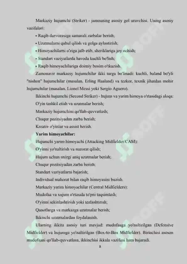 Malakali fubolchilarning jamoadagi xujum harakatlarining tadqiq qilish 8