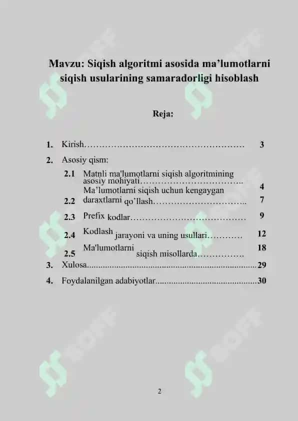 Siqish algoritmi asosida ma’lumotlarni siqish usullarining samaradorligini hisoblash 2