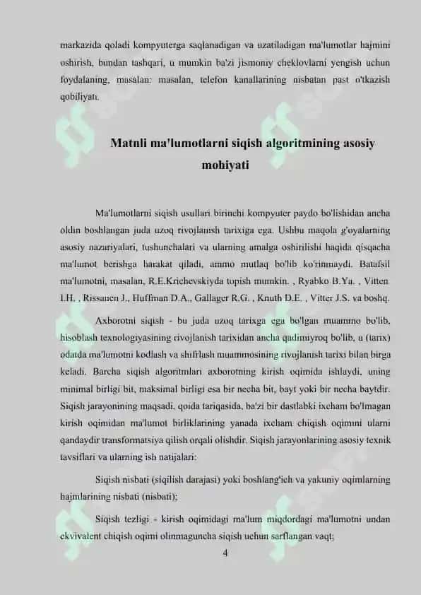 Siqish algoritmi asosida ma’lumotlarni siqish usullarining samaradorligini hisoblash 4