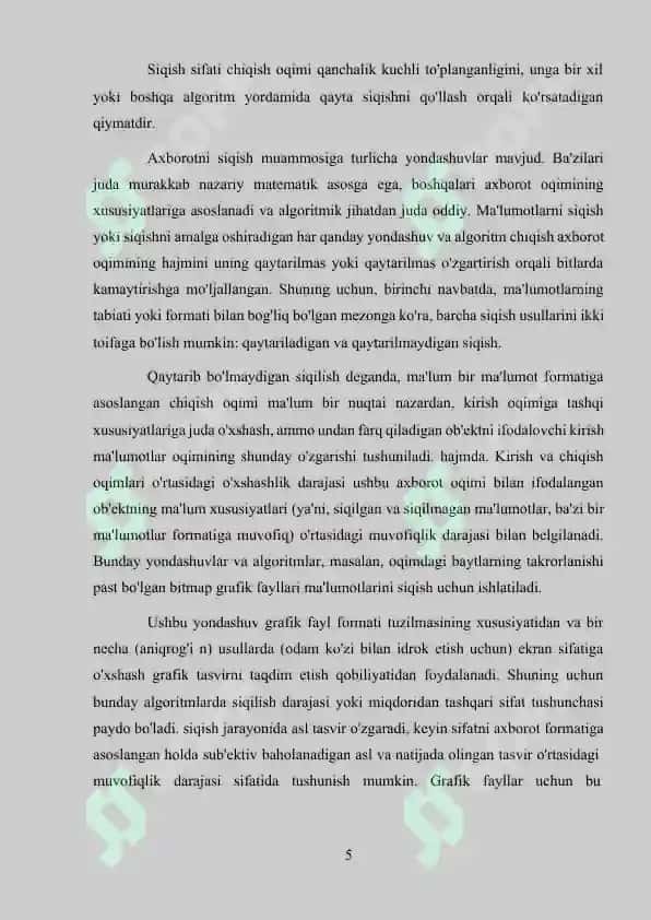 Siqish algoritmi asosida ma’lumotlarni siqish usullarining samaradorligini hisoblash 5