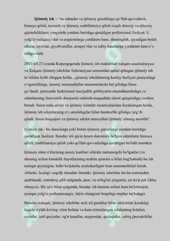 Insoniy faoliyatning turli sohalarida ijtimoiy ish 2