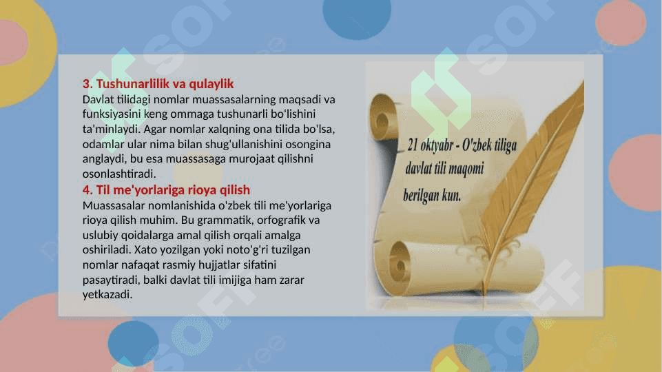 Muassasalarning nomlanishida davlat tilining o’rni 4