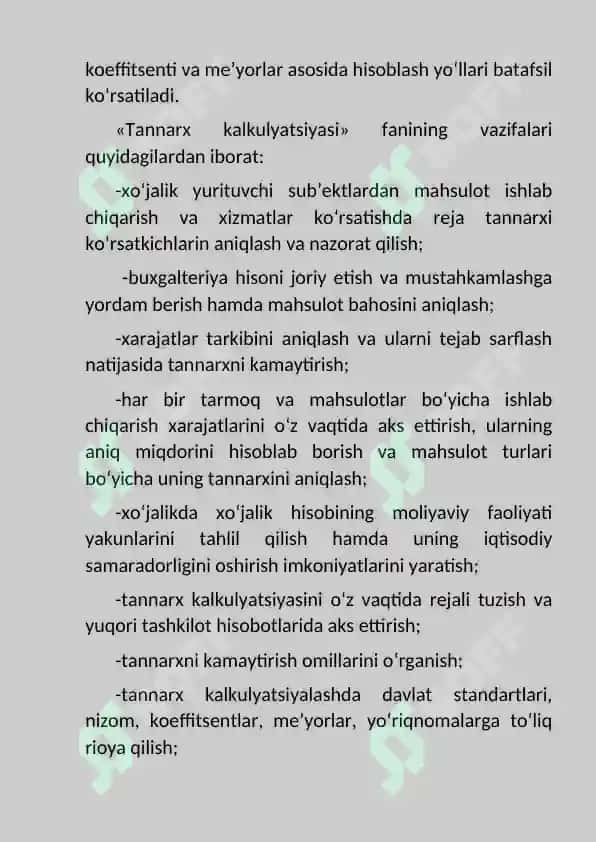 Mahsulot tannarxini kalkulyatsiya qilish 6