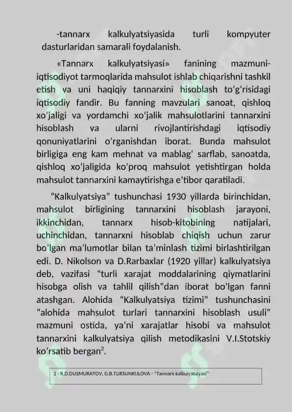 Mahsulot tannarxini kalkulyatsiya qilish 7