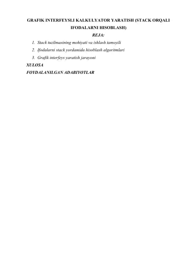 GRAFIK INTERFEYSLI KALKULYATOR YARATISH (STACK ORQALI IFODALARNI HISOBLASH) 2 1