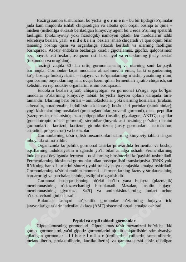 Gormonlar: tuzilishi hossalari va biologik funksiyalari 2