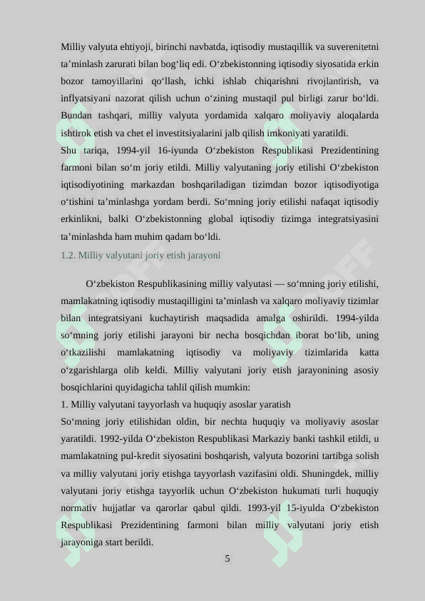 Ozbekiston Respublikasi milliy valyutasi va uning tasis etilishi 5