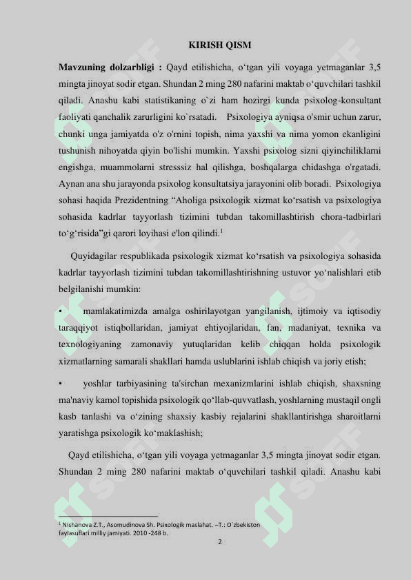 Konsultativ psixologiya psixologik xizmatning yirik yo’nalish psixologik maslahatni tadqiq etuvchi zamonaviy fan yo’nalishi sifatida 2