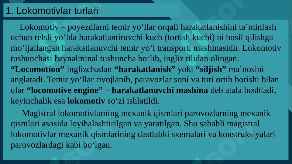 LOKOMOTIVLARNING TURLARI, TUZILISHI VA ISHLASHI 4