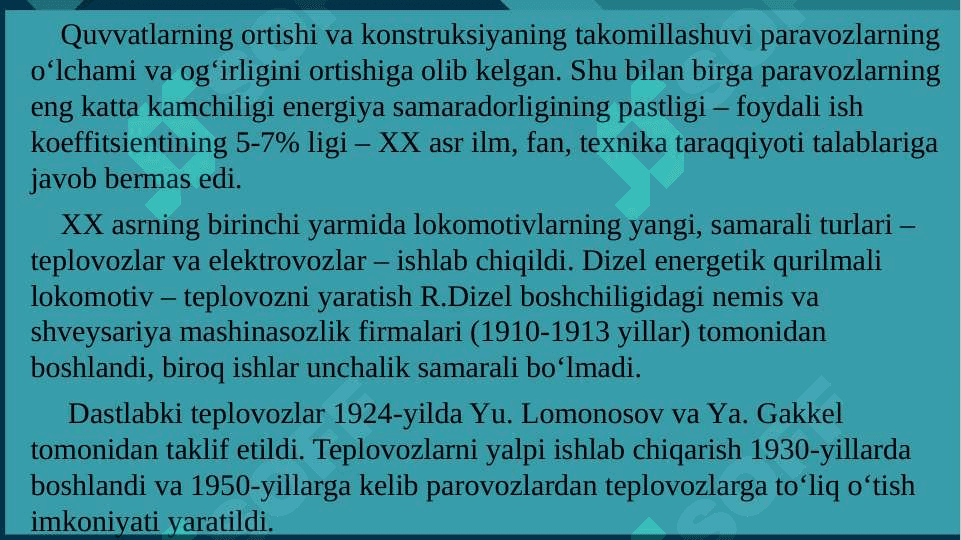 LOKOMOTIVLARNING TURLARI, TUZILISHI VA ISHLASHI 5