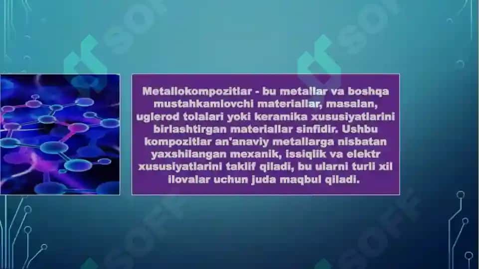Metallokompozitlar, uglerod-uglerod asosda olinadigan materiallar xossalari, olish usul 2