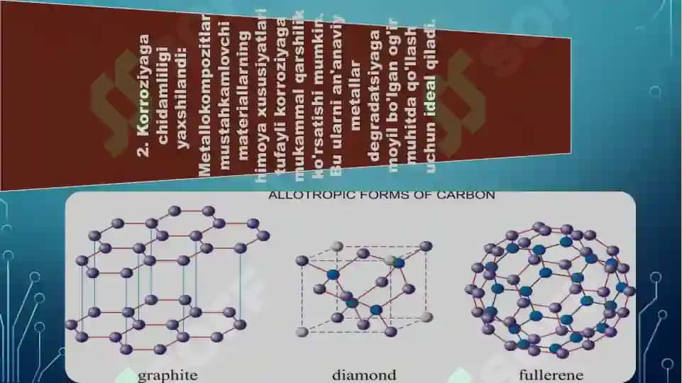 Metallokompozitlar, uglerod-uglerod asosda olinadigan materiallar xossalari, olish usul 4