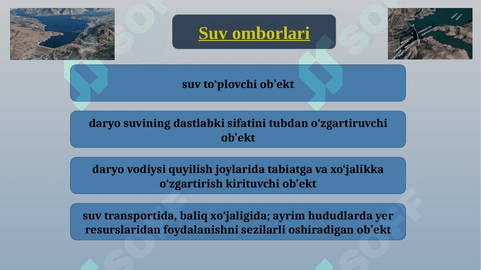SUV OMBORLARI. ULARNING AHAMIYATI, JOYLASHISHI, ROSTLASH USULI 5