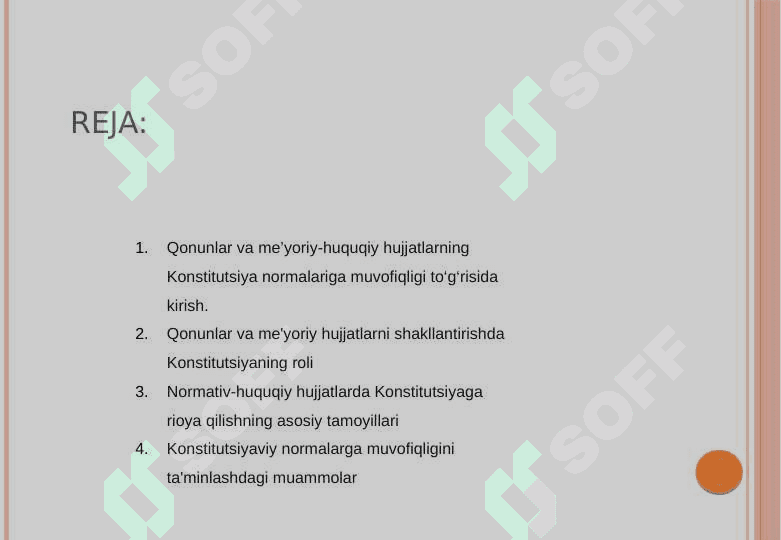 Qonun va normativ-huquqiy hujjatlarning Konstitutsiya normalariga muvofiqligi 2