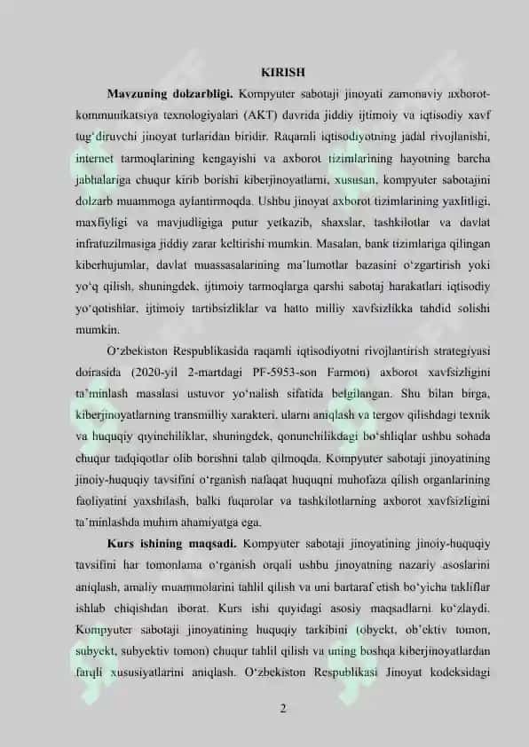 Kompyutnr sabotaji jinoyatining jinoiy huquqiy tavsifi (nazariy va amaliy) 2