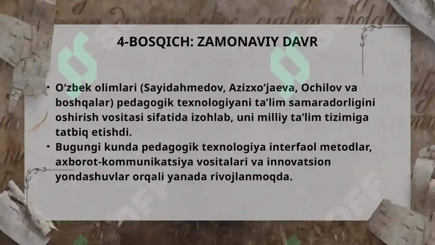 PEDAGOGIK OLIMLARNING "PEDAGOGIK TEXNOLOGIYA " RIVOJLANISHIDAGI QARASHLARI 7