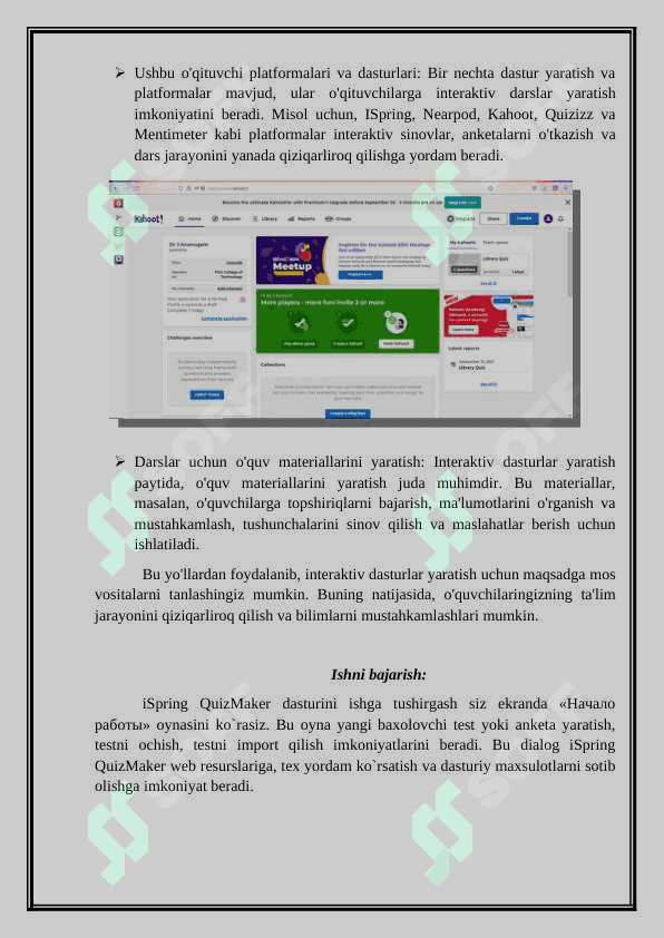 Fanlarni o' qitishda pedagogik dasturiy vositalar yordamida interaktiv vositalar yaratish. 4