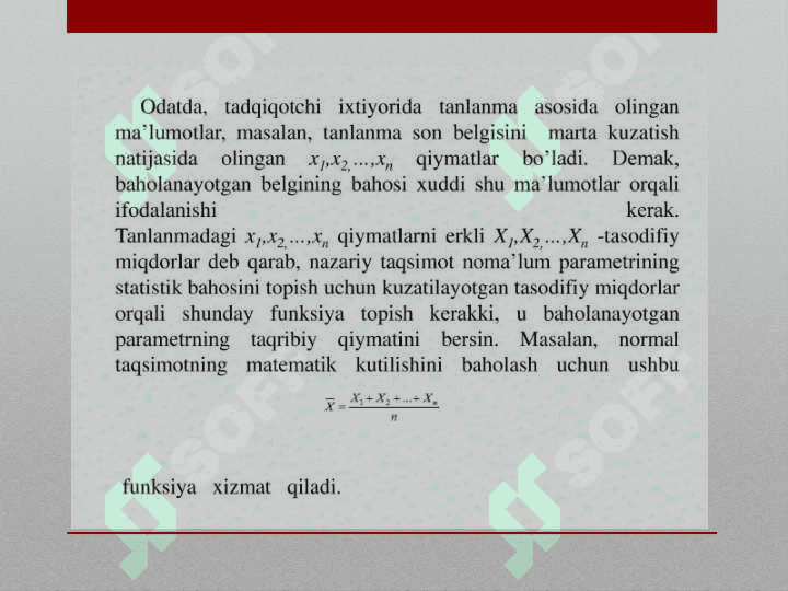 Tanlanmabo'yicha parametrlrni baholash  va ular haqida qiqarli ma'lumolar 4