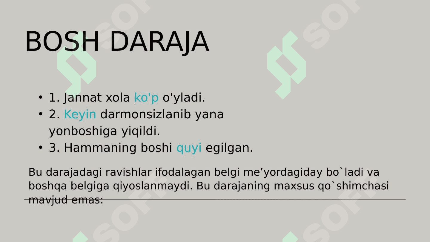 Ravishlarda daraja, ravishlarning yasalishi, otlashishi, va tuzilishi turlari 6