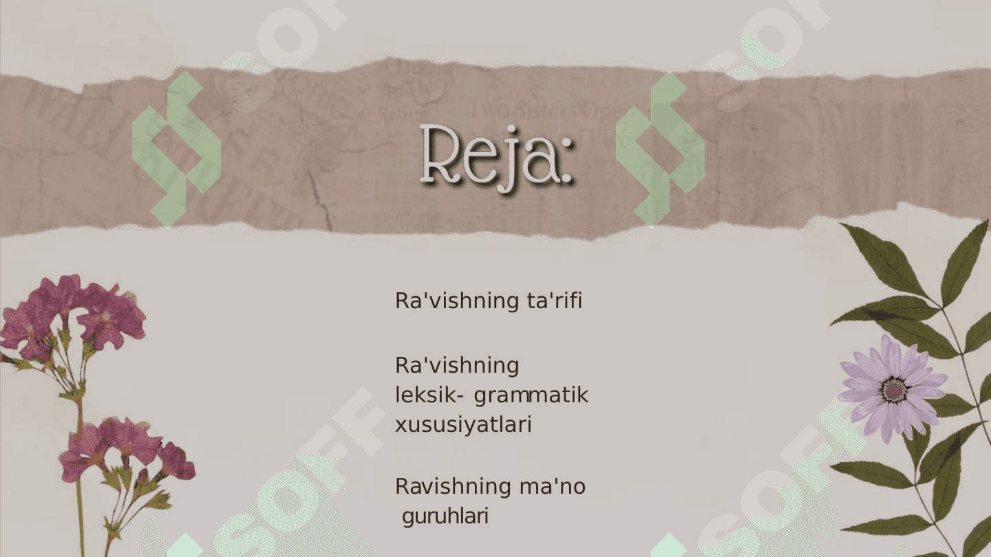 Ravishning ta'rifi, leksik-grammatik xususiyatlari, ma'no guruhlari 2