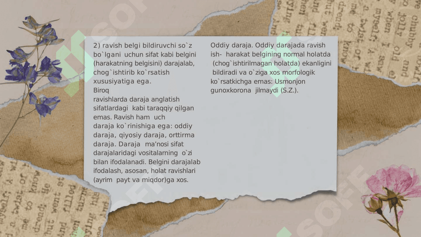 Ravishning ta'rifi, leksik-grammatik xususiyatlari, ma'no guruhlari 6