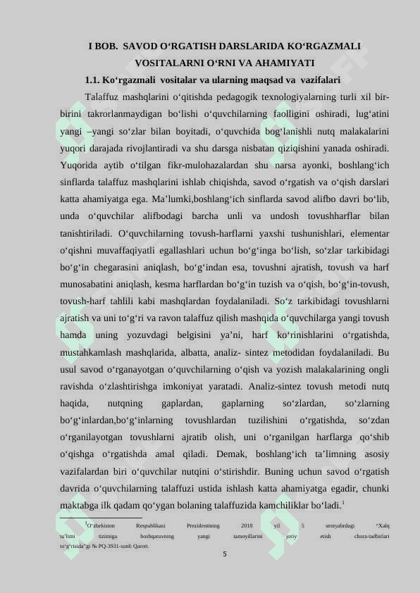 1-sinf ona tili va o’qish savodxonligi darslarida koʻrgazmali vositalardan foydalanish. 5