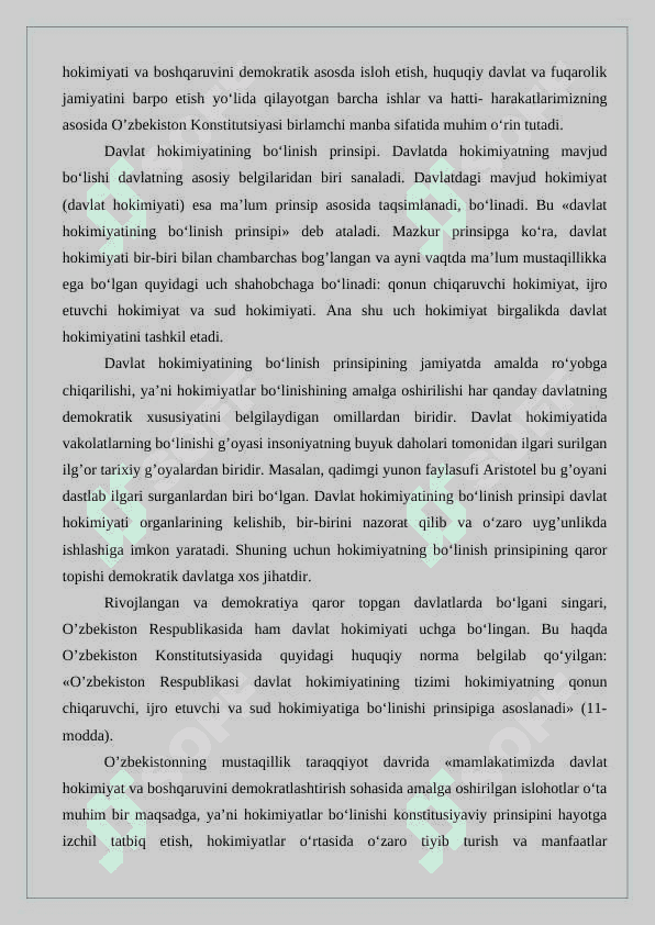 O’ZBEKISTONDA DEMOKRATIK, FUQAROLIK JAMIYATI asoslarining shakillanishi amalga oshirilgan siyosiy islohotlar 3