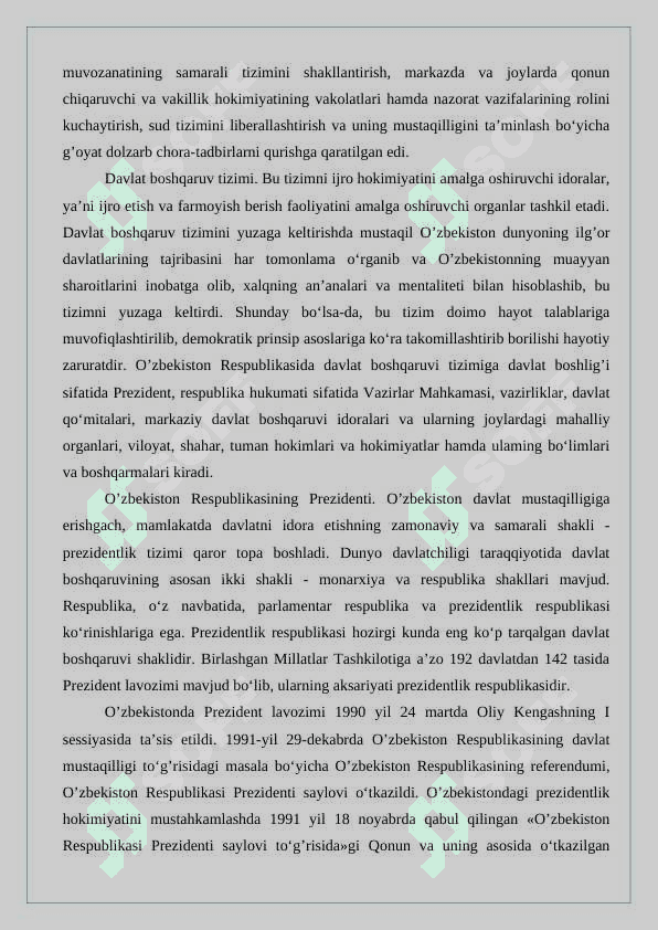 O’ZBEKISTONDA DEMOKRATIK, FUQAROLIK JAMIYATI asoslarining shakillanishi amalga oshirilgan siyosiy islohotlar 4