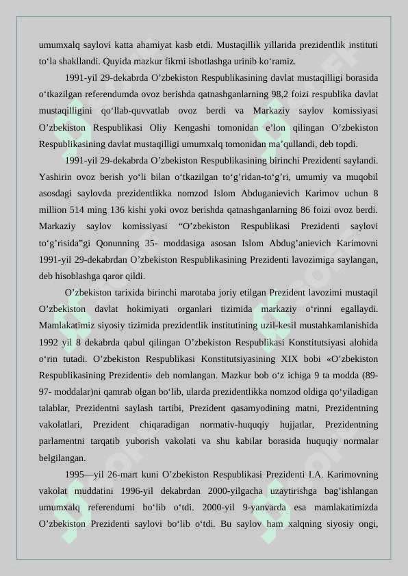 O’ZBEKISTONDA DEMOKRATIK, FUQAROLIK JAMIYATI asoslarining shakillanishi amalga oshirilgan siyosiy islohotlar 5
