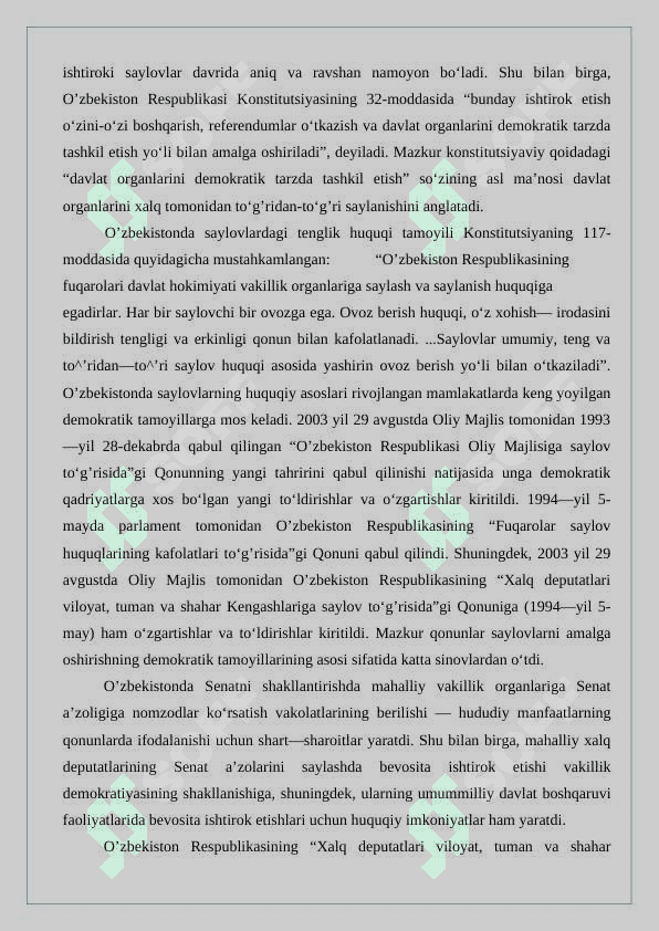 O’ZBEKISTONDA DEMOKRATIK, FUQAROLIK JAMIYATI asoslarining shakillanishi amalga oshirilgan siyosiy islohotlar 7