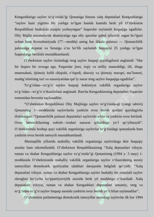 O’ZBEKISTONDA DEMOKRATIK, FUQAROLIK JAMIYATI asoslarining shakillanishi amalga oshirilgan siyosiy islohotlar 8