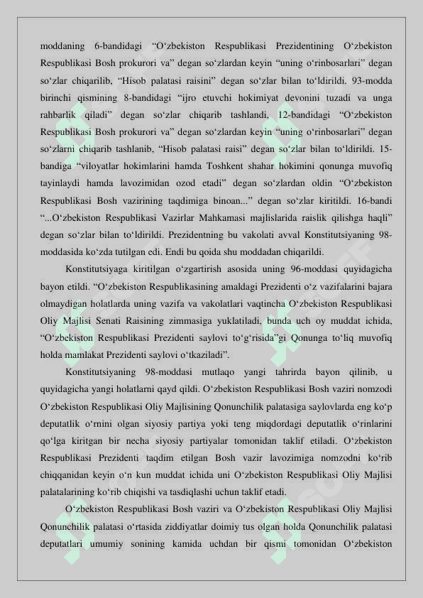 Konstitutsiyada jahon konstitutsiyaviy rivojlanish tajribalalari hamda milliy qadriyatlarning aks etishi  24 7