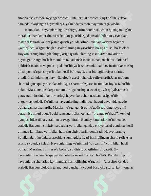 Psixikaning genetik taraqqiyotini Lentint boyicha psixik rivojlanishi bosqichini tayorlash. Tropizm turlari bo’yicha yozish hayvonlar bo’yicha malumot 3