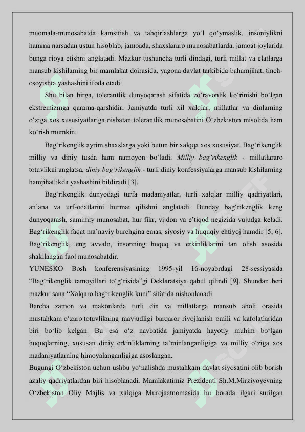 O’zbekistonda dinlararo va millatlar aro  munosabatlardagi  barqarorlikni ta’minlash borasidagi davlat siyosati 4
